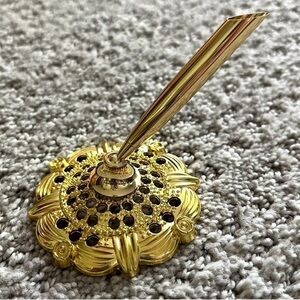 Gold Filigree Round Pen Holder Wedding Ceremony Funeral Guest Book - NO PEN
